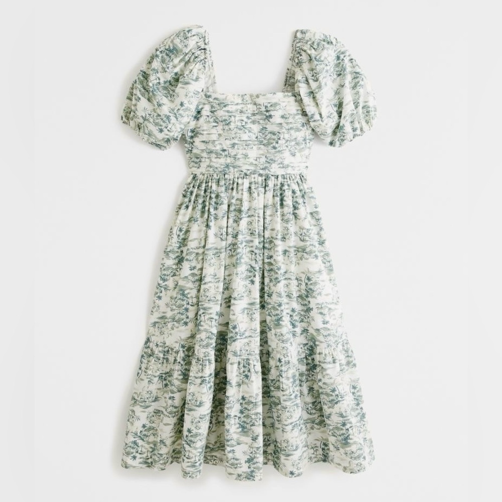Abercrombie & Fitch Emerson Poplin Puff Sleeve Midi Dress in Olive